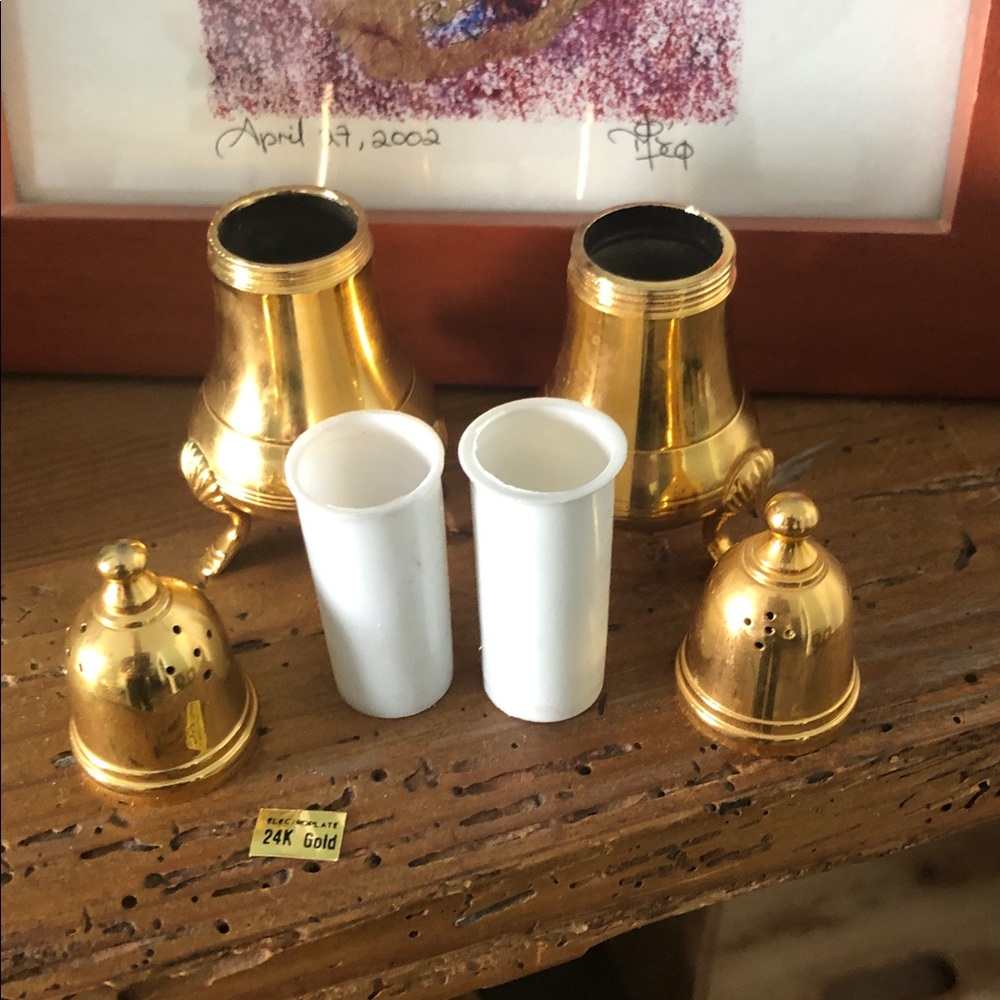 VINTAGE SALT & PEPPER SET 24k GOLD ELECTROPLATED - Picture 3 of 8